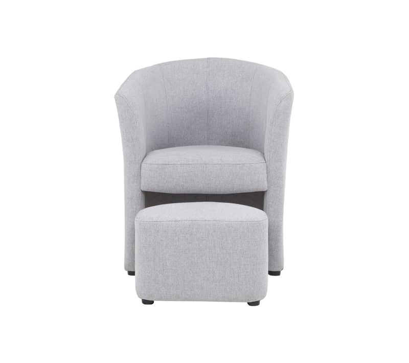 Fauteuil cabriolet et pouf CLAYTON II tissu neve gris clair