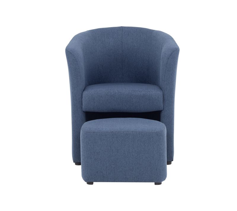 Fauteuil cabriolet et pouf CLAYTON II tissu neve bleu foncé