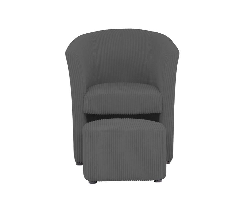 Fauteuil cabriolet et pouf CLAYTON II tissu lincoln gris foncé