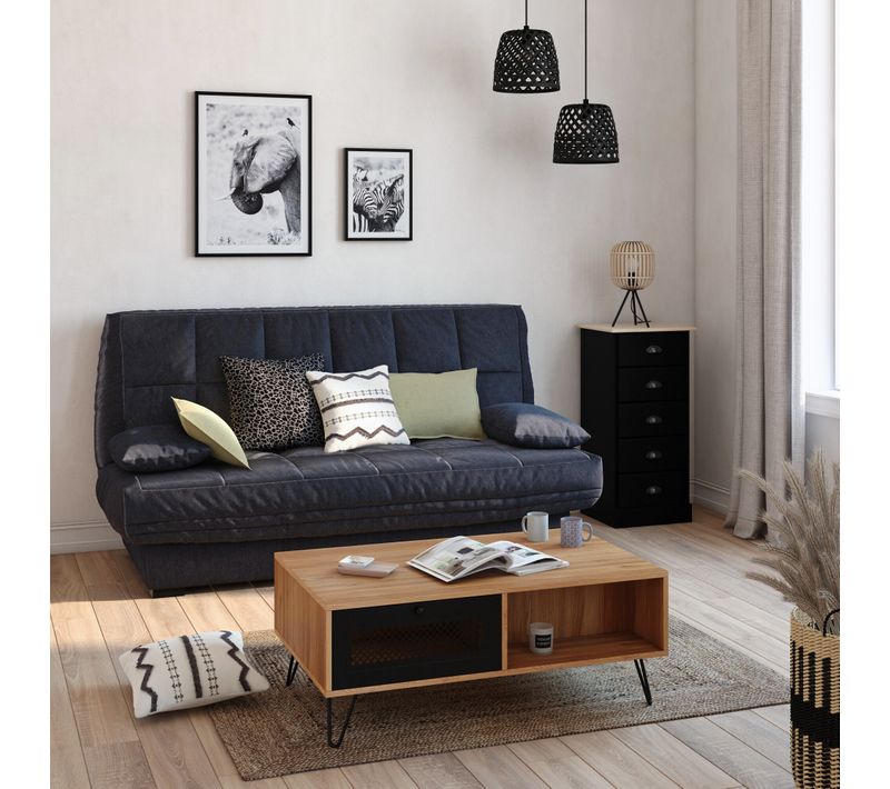 Banquette-lit clic-clac CARMEN tissu gris foncé