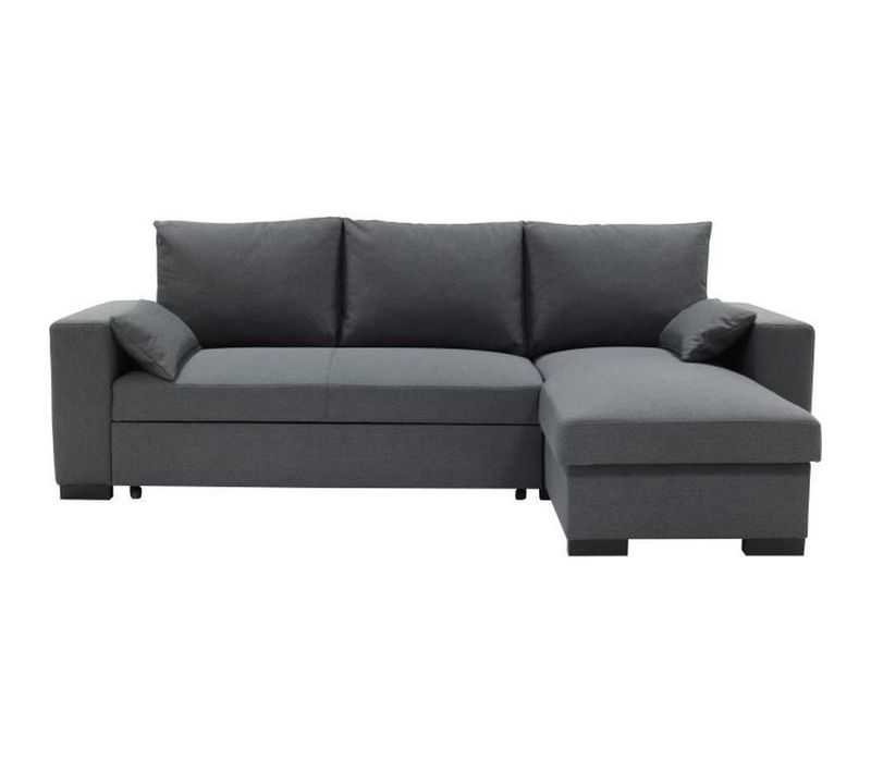 Canapé D'angle Convertible - Morgan - 3 Places - Anthracite Avec Coffre Et Coussins Déco - 236x143x