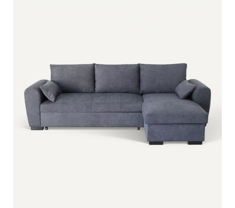 Canapé D'angle Convertible Réversible Max - Méridienne Avec Coffre - Tissu Gris Foncé - L 240 X P 1