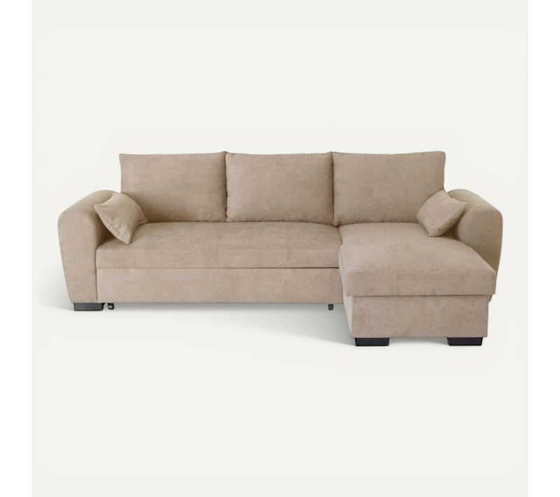 Canapé D'angle Convertible Réversible Max - Méridienne Avec Coffre - Tissu Camel - L 240 X P 143 X