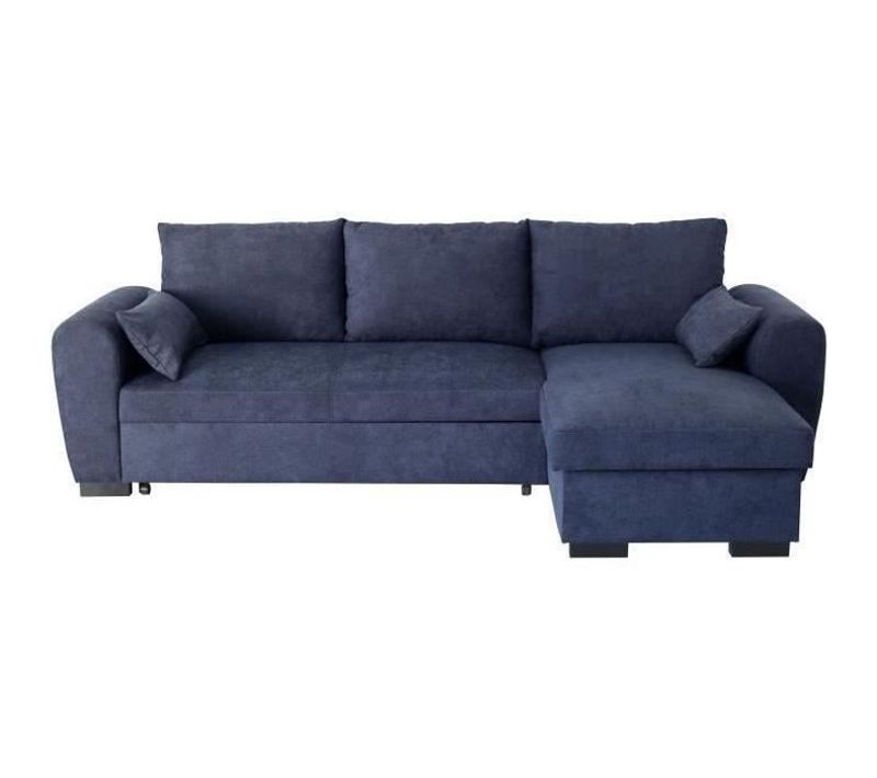 Canapé D'angle Convertible Réversible Max Méridienne Avec Coffre Tissu Bleu L 240 X P 143 X H 85 Cm