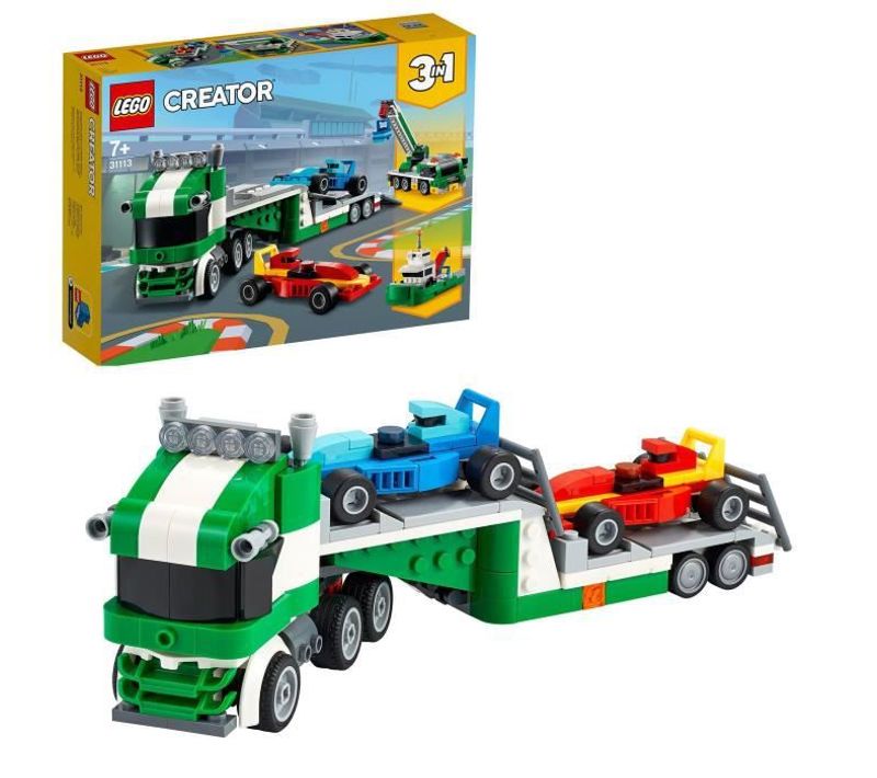 Le Transporteur De Voitures De Course, Jeu De Construction Incluant Un Camion,sa Remorque Une Grue