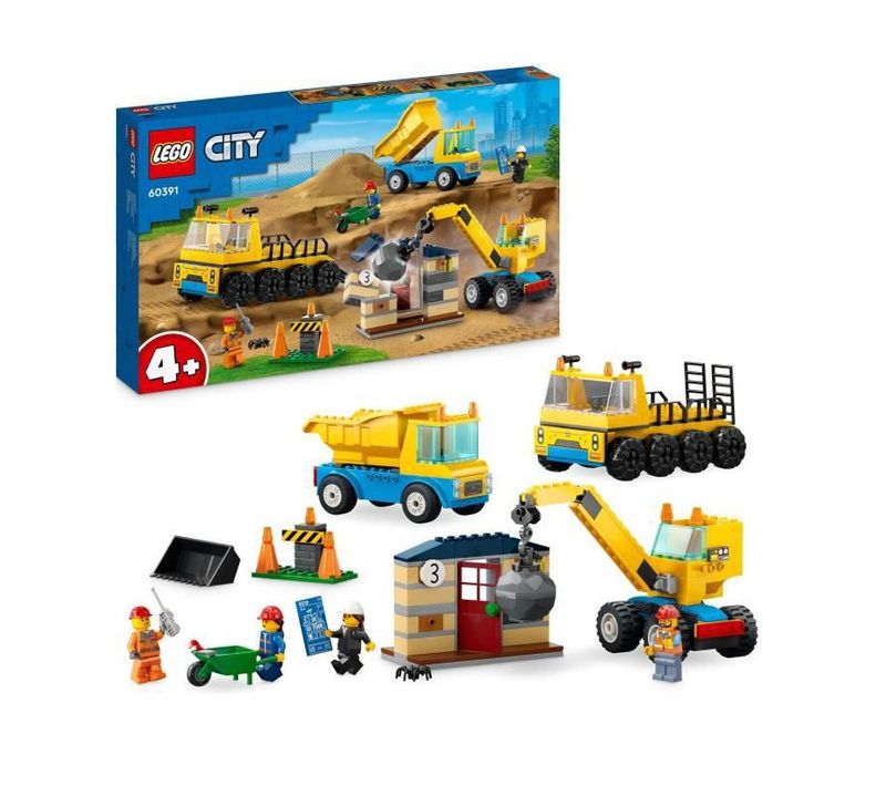 City 60391 Les Camions De Chantier Et La Grue à Boule De Démolition, Jouet De Engin De Construction