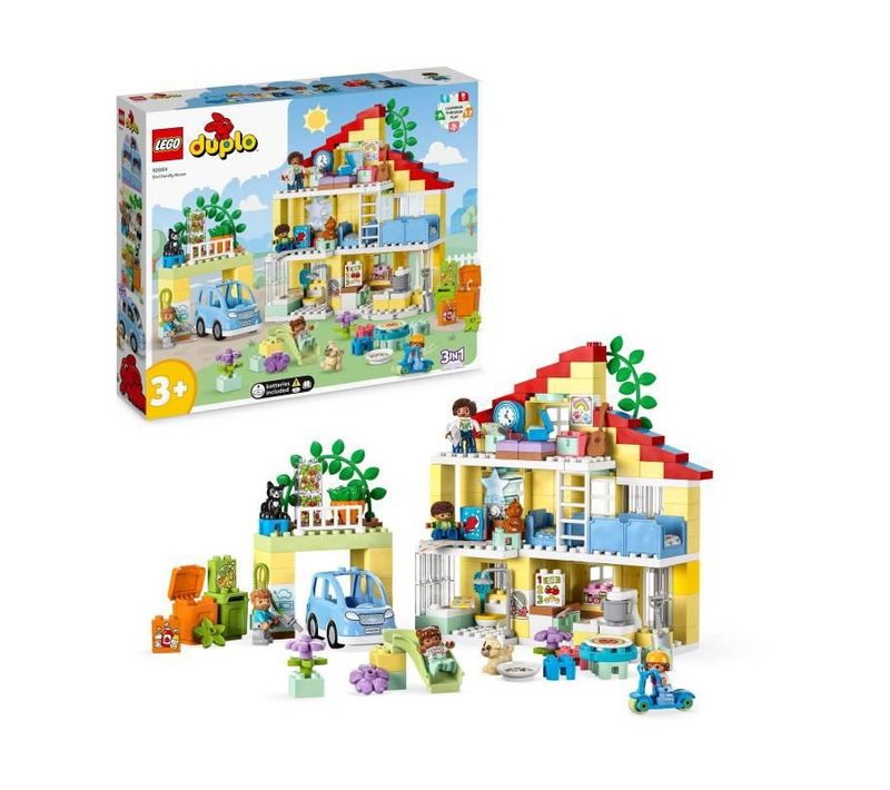 Duplo Ma Ville 10994 La Maison Familiale 3en1, Jouet Maison De Poupée Avec Voiture