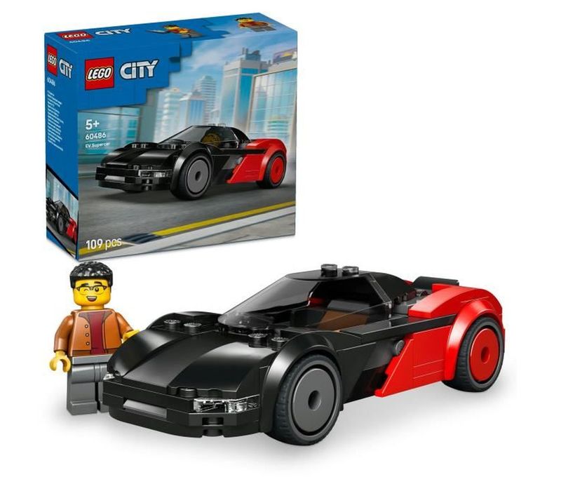 Voiture Supercar Électrique 109 Pièces - Modèle 60486, Rouge Et Noir, Avec Minifigurine