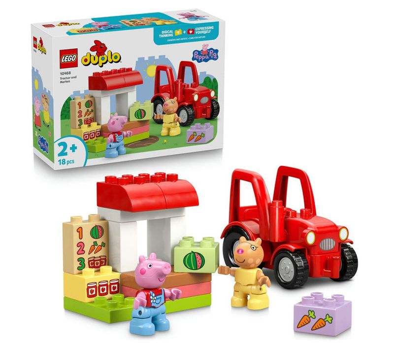 Set De Construction Duplo Peppa Pig : Tracteur Rouge Et Marché (18 Pièces)