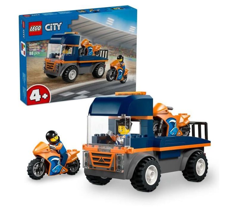 Transporteur De Motos – Camion Plat Avec 2 Motos, 2 Minifigurines, 88 Pièces