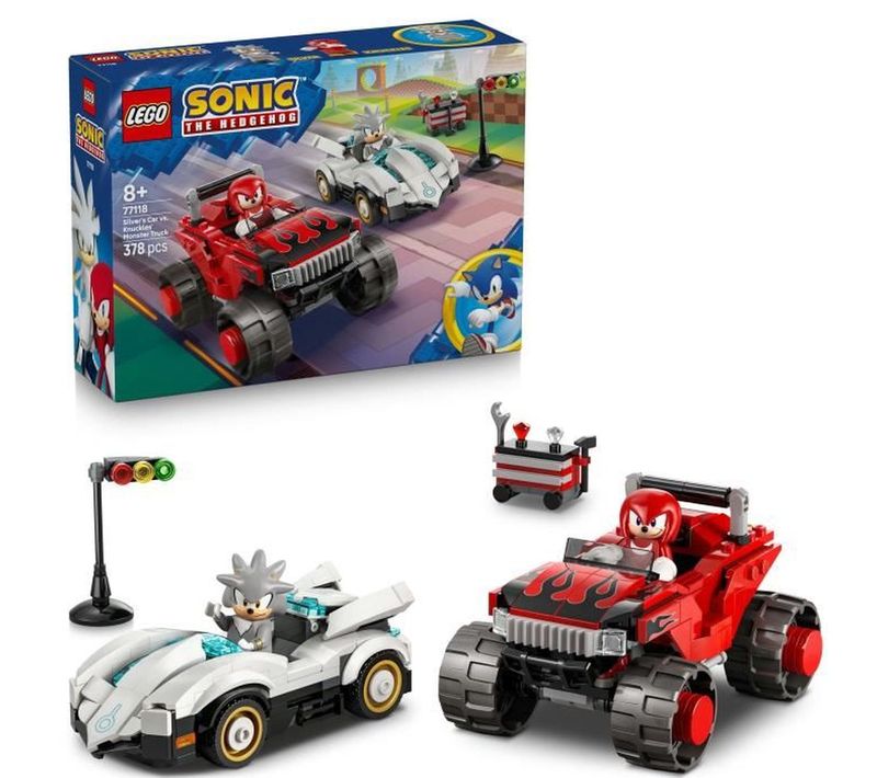 Sonic The Hedgehog 77118 — Voiture De Silver Vs Monster Truck Knuckles, 378 Pièces