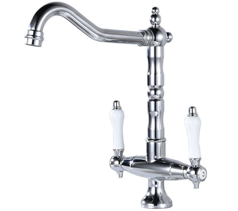 Robinet Mitigeur Cuisine Vintage Robinet Lavabo Rétro 2 Poignées Réglable Chaude Et Froide Chrome