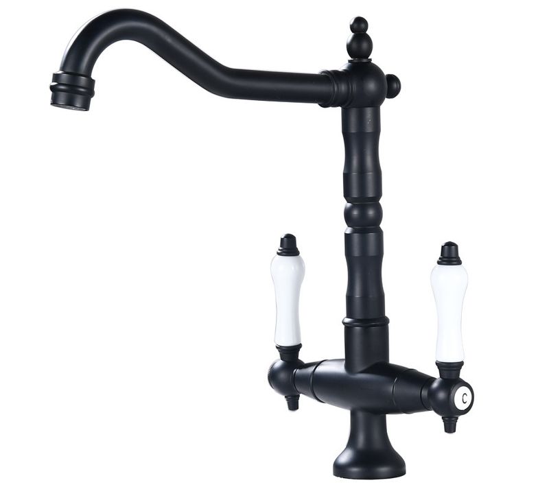 Robinet Mitigeur Cuisine Vintage Robinet Lavabo Rétro 2 Poignées Réglable Chaude Et Froide Noir