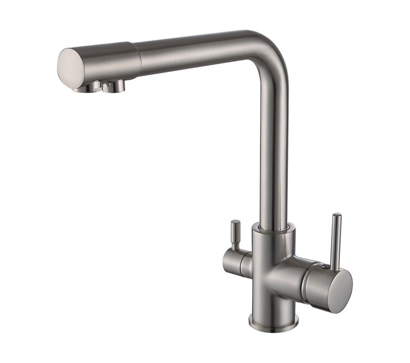 Robinet Cuisine Avec 2 Poignées Robinetterie Mitigeur Evier Eau Potable Eau Froide Et Chaude Argent