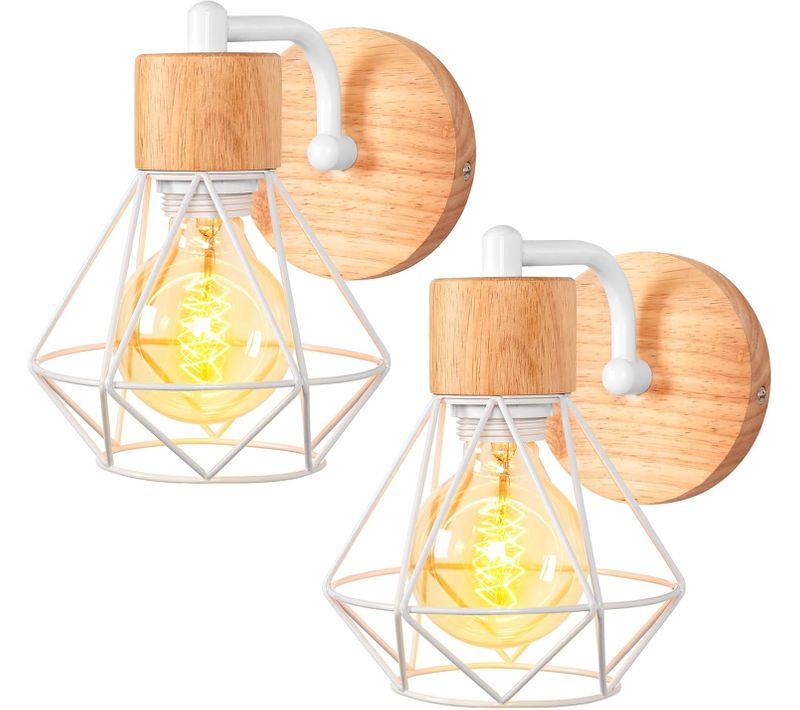 2 Pièces Applique Murale Vintage En Métal Lampe Éclairage Murale Industrielle Cuisine Salon Blanc