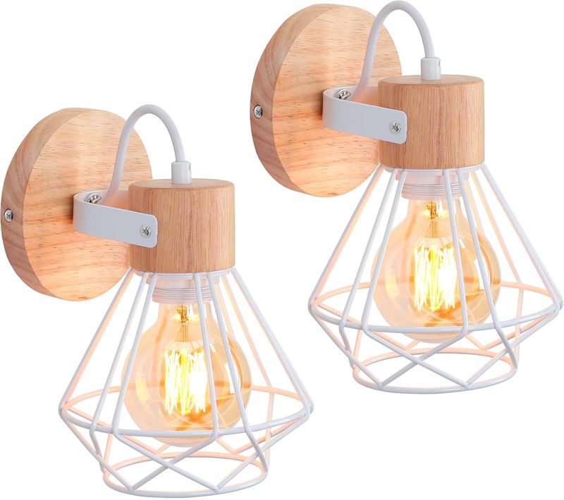 2 Pièces Applique Murale Industrielle Réglable Lampe Murale Interieur Vintage Plafonnier Blanc