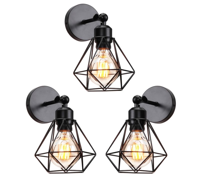 3pcs Applique Murale Interieur Vintage Plafonniers Luminaire Réglable Lampe Murale E27 Noir