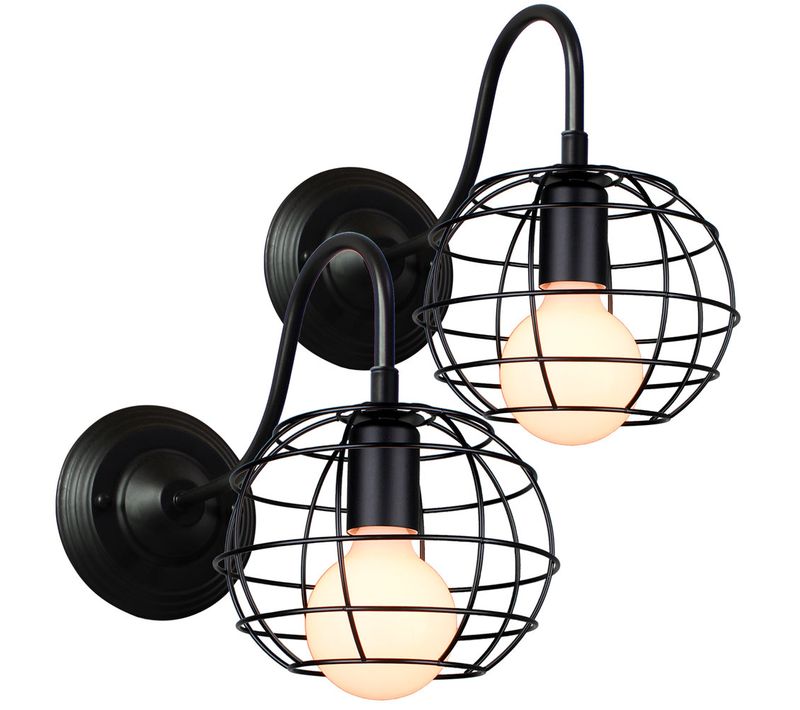 2 Pièces Applique Murale Interieur E27 Lampe Éclairage Industrielle Pour Salon Couloir Noir