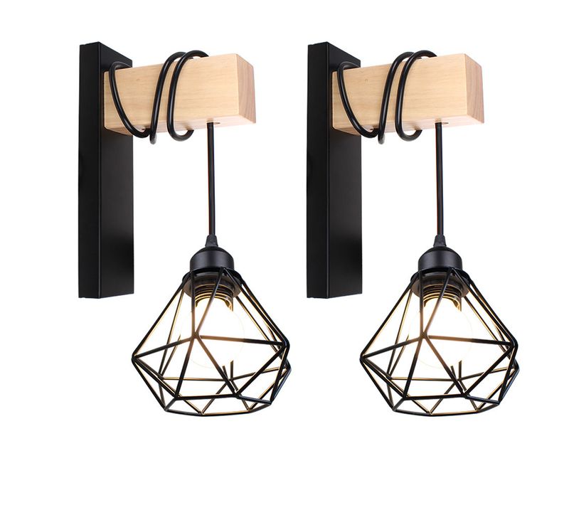 2 Pièces Applique Murale Interieure Industrielle Lamp Murale Métal Pour Salon Cuisine Chambre Noir