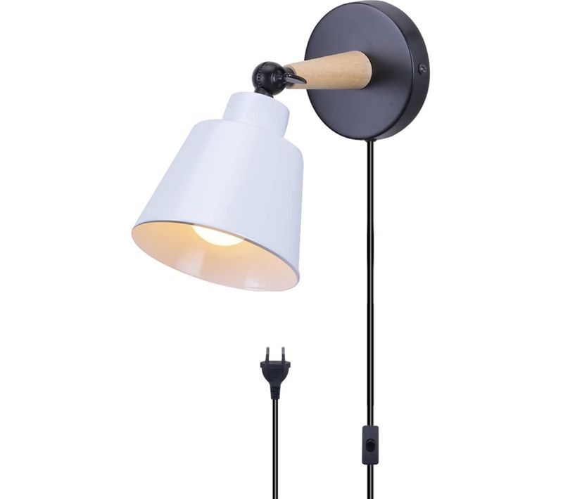 Vintage Applique Murale Réglable E27 Lampe Murale Industrielle Avec Interrupteur 1.8m Corde Blanc
