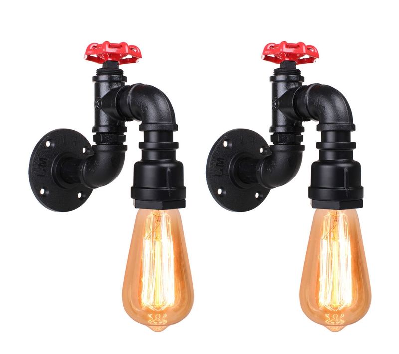 2 Pièces Applique Murale Industriel Tuyau Métal E27 Lampe De Mur Vintage Noir
