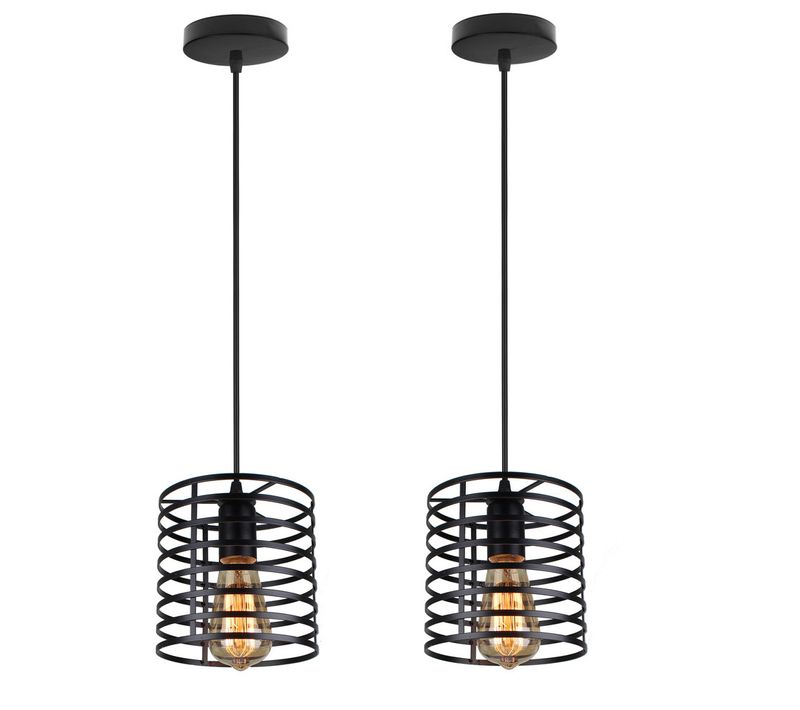 2pcs Lampe à Suspension Vintage E27 Plafonnier D'intérieur En Métal Suspension Luminaire Rétro Noire