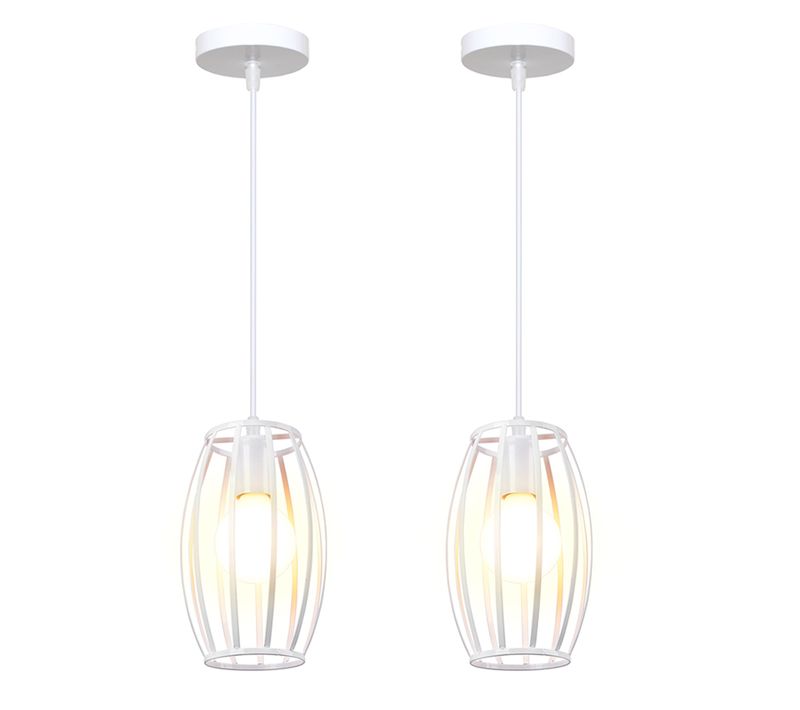 2pcs Suspension Luminaire D'intérieur Rétro Lustre Vintage Plafonnier En Métal Blanc