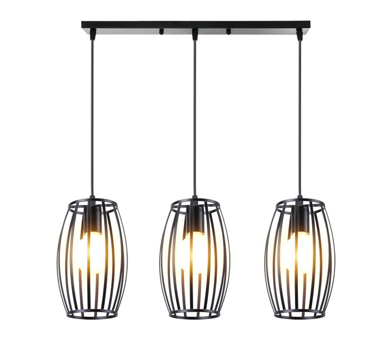 Suspension Luminaire D'intérieur Rétro 3 Lumières Lustre Vintage Plafonnier En Métal Noire