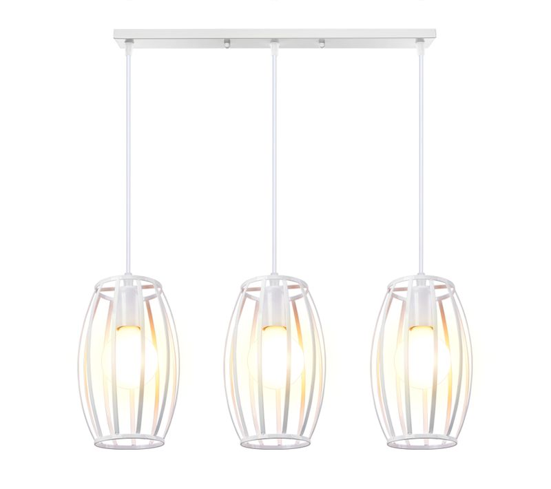 Suspension Luminaire D'intérieur Rétro 3 Lumières Lustre Vintage Plafonnier En Métal Blanc