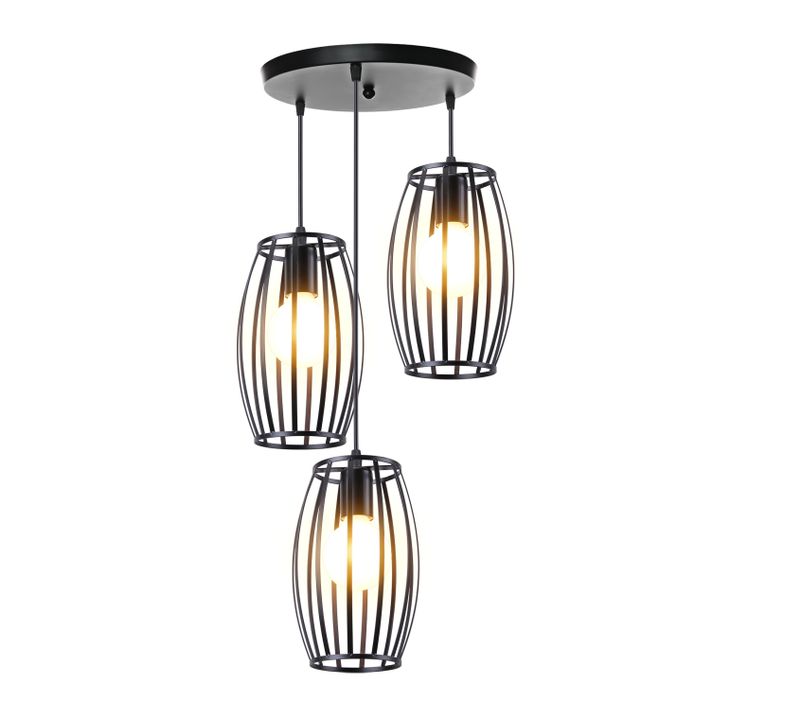 3 Lumières Lustre Vintage Suspension Luminaire D'intérieur Rétro Plafonnier En Métal Noire