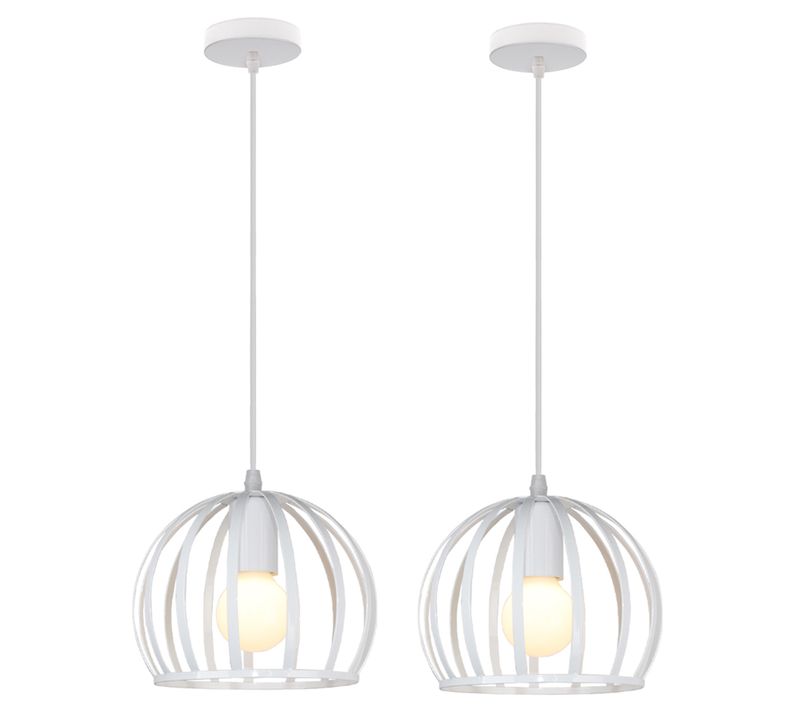 2pcs Suspension Luminaire Vintage Lustre Moderne Plafonnier Rond En Métal Fer Pour Intérieur Blanc