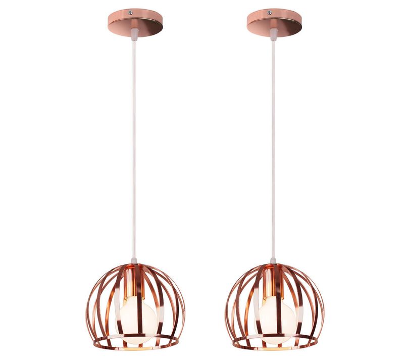 2pcs Suspension Luminaire Vintage Lustre Moderne Plafonnier Rond En Métal Fer Pour Intérieur Or Rose