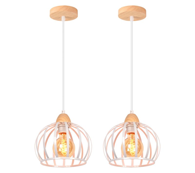 2pcs Suspension Luminaire Vintage Intérieur Lustre Moderne Plafonnier Rond En Métal Fer Blanc