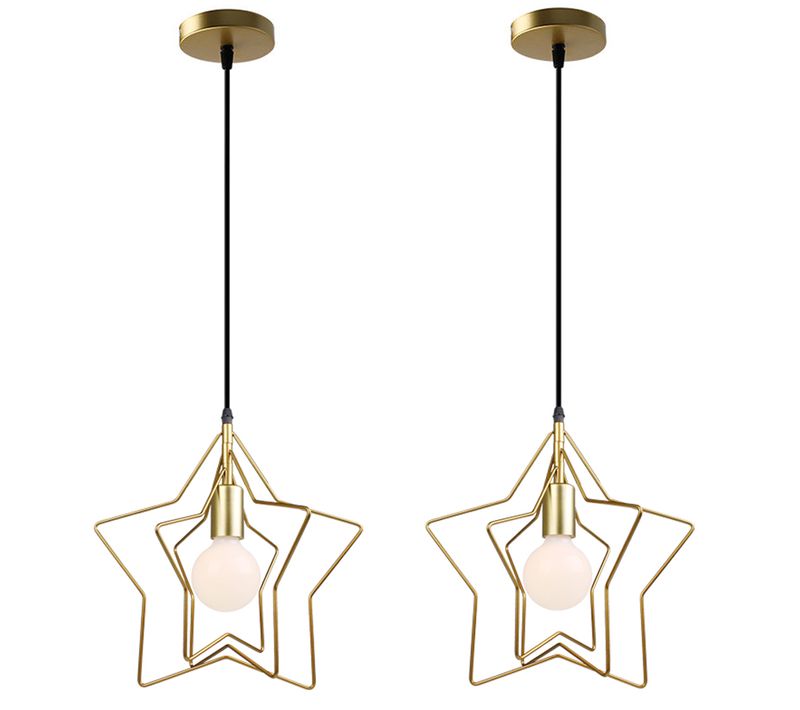 2x Suspension Luminaire Simplicité Lustre Créatif Lampe à Suspension Moderne Abat-jour Rotatif Or