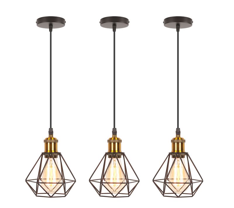 3pcs Plafonnier Rétro Suspension Luminaire Vintage D'intérieur Noir Suspension Lustre E27 En Métal