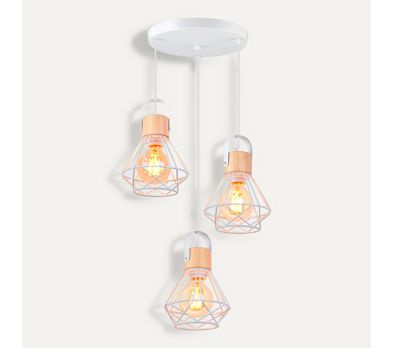 3 Lumières Suspension Luminaire Rétro Lampe à Suspension Vintage Plafonnier Moderne Blanc
