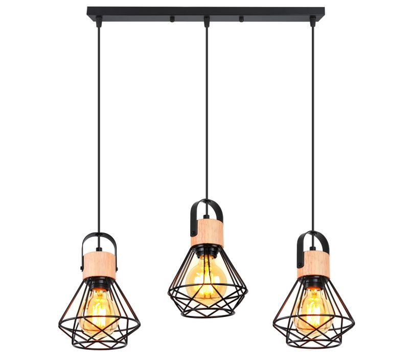 Suspension Luminaire Rétro 3 Lumières Lampe à Suspension Vintage Plafonnier Moderne Noir