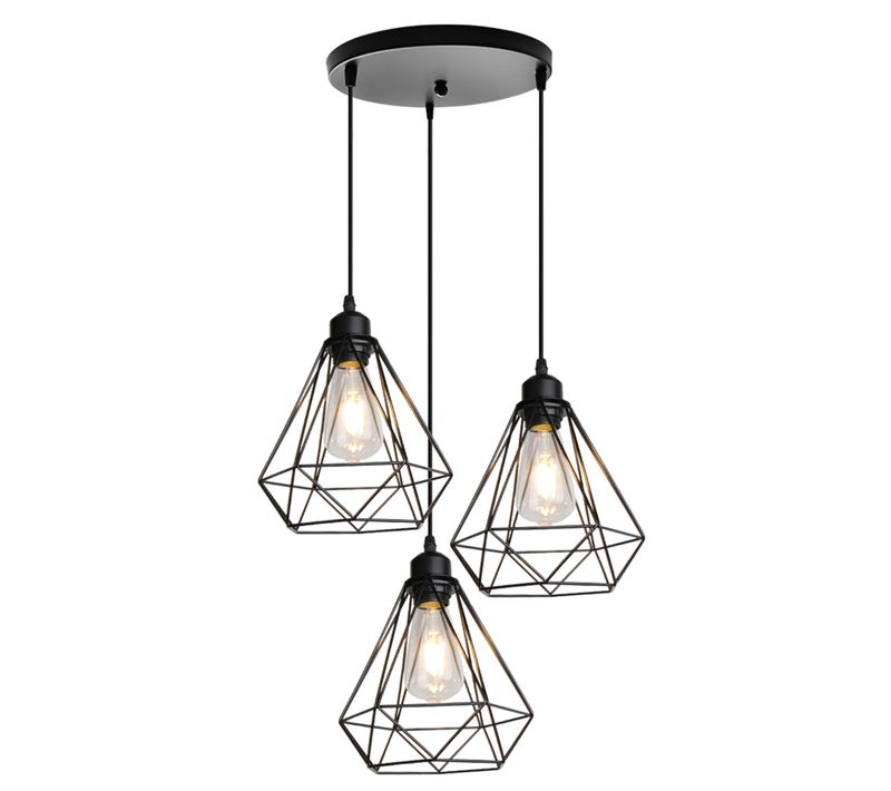 Lampe Suspendue Vintage Plafonnier Rétro En Métal 3 Lumières Suspension Luminaire Modernes E27 Noire