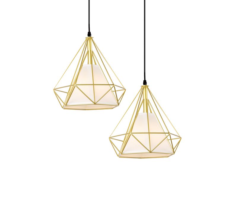 (2x) Plafonnier Vintage En Forme De Cage De Diamant 25cm Lampe De Plafond En Fer Lustre (or)