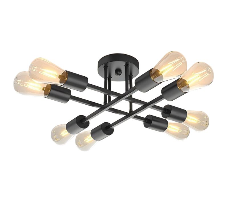 Plafonnier Industriel Vintage 8 Lampes Suspension E27 Pour Salon Chambre Cuisine Sans Ampoule Noir