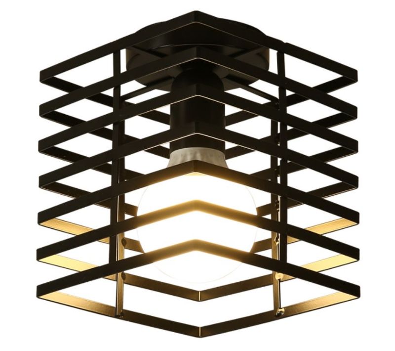 Plafonnier Industrielle Cage Lustre Suspension En Métal Luminaire Pour Chambre Cuisine Couloir Noir