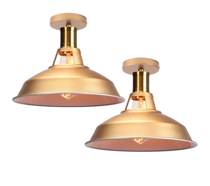 Lot De 2 Plafonnier Industriel Vintage E27 Lustre Abat-jour Lampe De Plafond Intérieur Doré