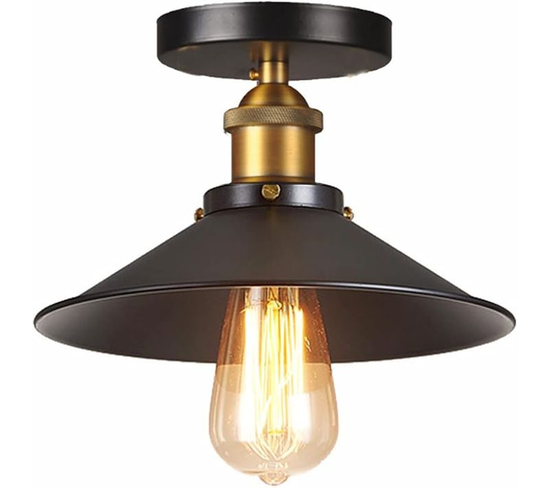 Plafonnier Intérieur Industriel 22cm Lustre Suspension Vintage E27 Pour Chambre Salon Couloir Noir