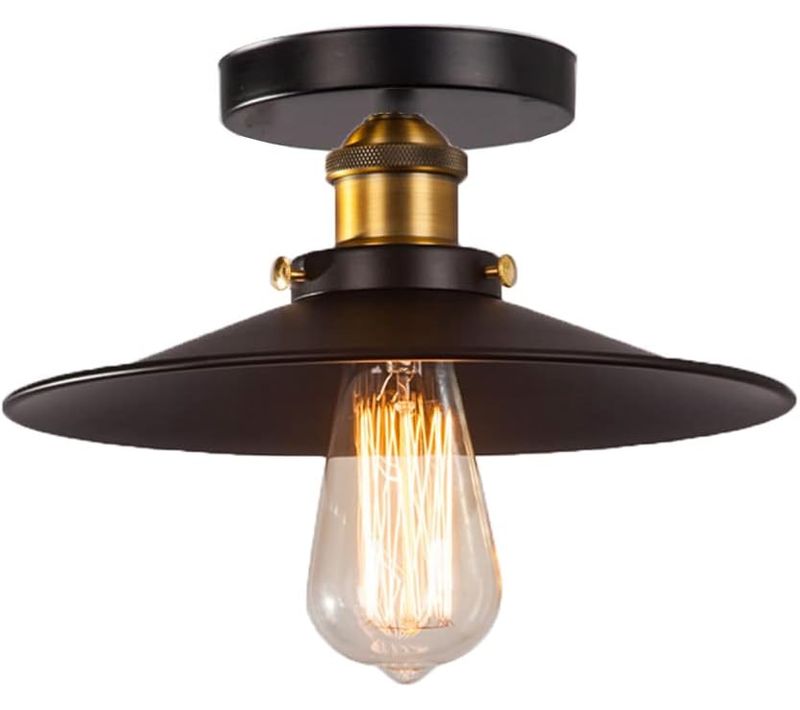 Plafonnier Intérieur Industriel 26cm Lustre Suspension Vintage E27 Pour Chambre Salon Couloir Noir