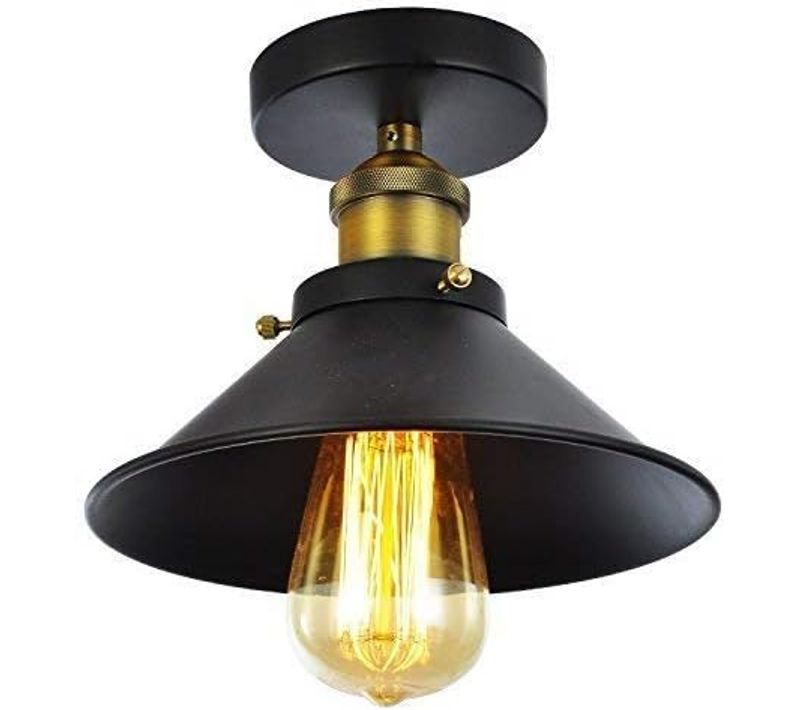 Plafonnier Industriel Vintage Luminaire Abat-jour Métal Suspension Pour Chambre Salon Couloir Noir
