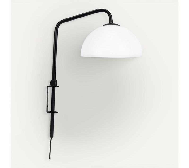 Applique En Verre Opale Et Métal Noir, H 43 Cm D 21 Cm - Jazz