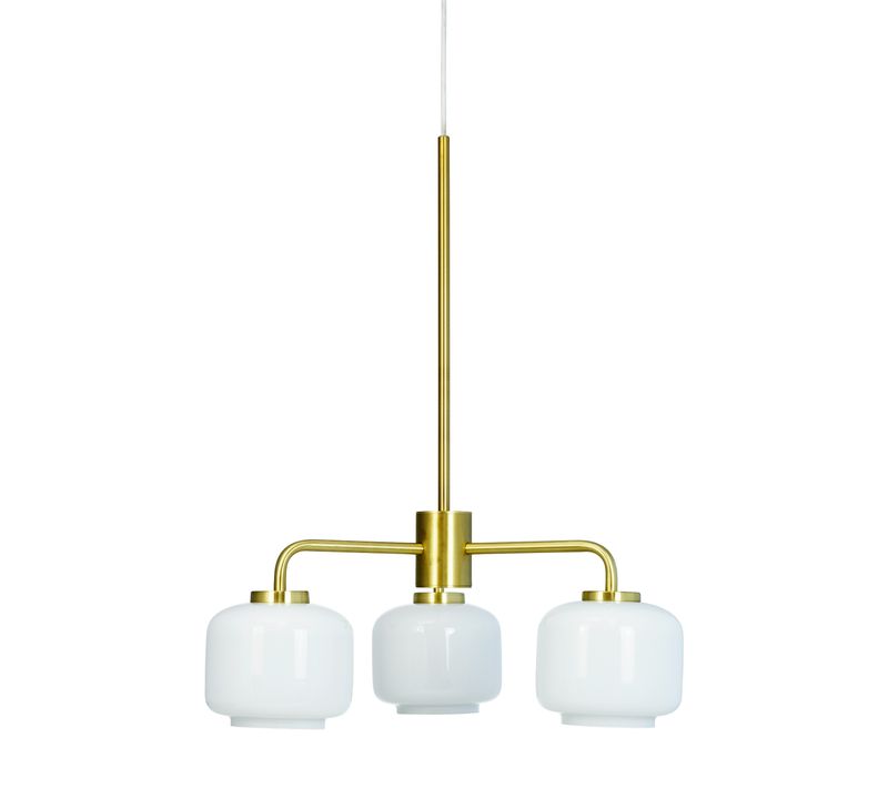 Lustre En Verre Et Laiton, H 55 Cm D 54 Cm Arp
