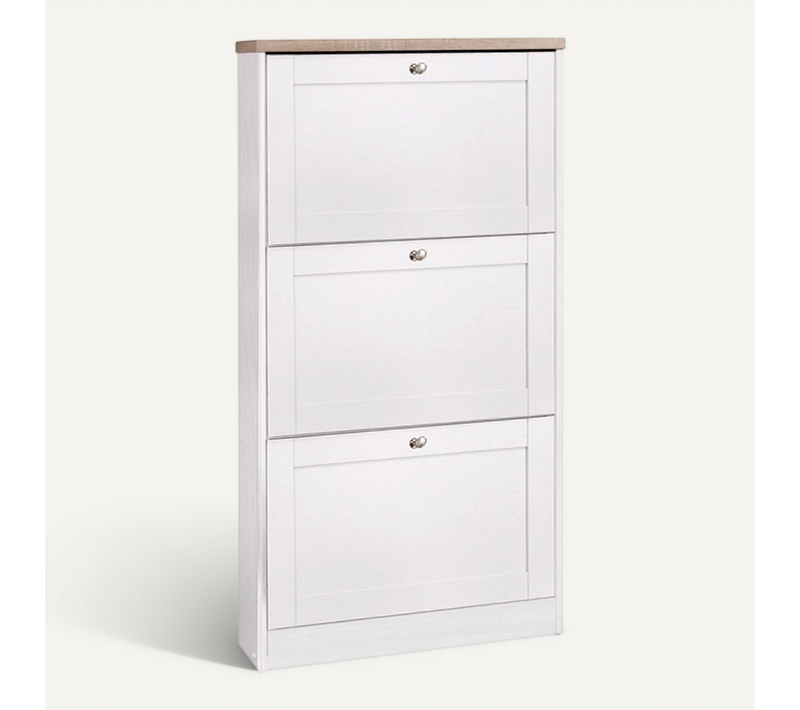 Heide - Coffre à Chaussures Avec 3 Portes Battantes En Effet Bois Blanc