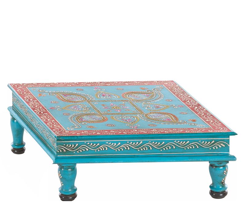 Salim-table basse En Bois De Manguier Turquoise