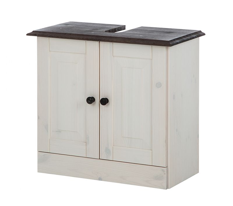 Cornelia-meuble Sous-vasque Pour Salle De Bain Avec 2 Portes En Pin Laqué Blanc